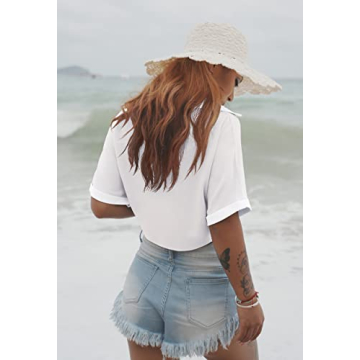 GOBLES Women's Sexy V-Neck Tie Knot Batwing Summer Blouse