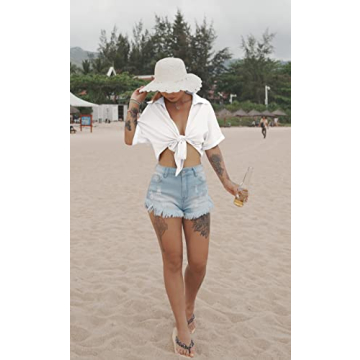 GOBLES Women's Sexy V-Neck Tie Knot Batwing Summer Blouse