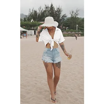 GOBLES Women's Sexy V-Neck Tie Knot Batwing Summer Blouse