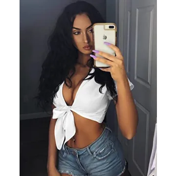 GOBLES Women's Sexy V-Neck Tie Knot Batwing Summer Blouse