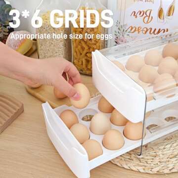 Moretoes Egg Holder for Fridge 2 Layers Fresh Egg Storage Container Organizer Bin Clear Stackable Plastic 36 Egg Tray with Handles For Fridge Kitchen Home