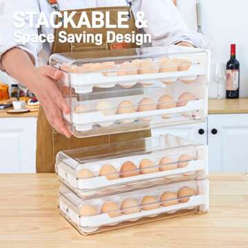 Moretoes Egg Holder for Fridge 2 Layers Fresh Egg Storage Container Organizer Bin Clear Stackable Plastic 36 Egg Tray with Handles For Fridge Kitchen Home