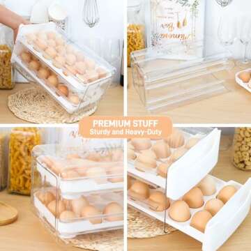 Moretoes Egg Holder for Fridge 2 Layers Fresh Egg Storage Container Organizer Bin Clear Stackable Plastic 36 Egg Tray with Handles For Fridge Kitchen Home