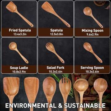 Wooden Spoons - Wooden Spoons for Cooking, Wooden Utensils for Cooking Natural Teak Wooden Kitchen Utensils Set,6-Piece Wooden Cooking Utensils(A06)