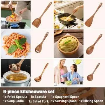 Wooden Spoons - Wooden Spoons for Cooking, Wooden Utensils for Cooking Natural Teak Wooden Kitchen Utensils Set,6-Piece Wooden Cooking Utensils(A06)