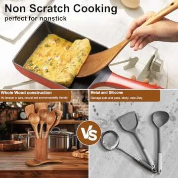 Wooden Spoons - Wooden Spoons for Cooking, Wooden Utensils for Cooking Natural Teak Wooden Kitchen Utensils Set,6-Piece Wooden Cooking Utensils(A06)