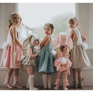 Baby Girl Easter Outfit Vintage Onesie Overalls and Bunny Ears/Toddler Dress Sister Mathing Clothes with Tail (Onesie Bunny Blue,12-18 Months)