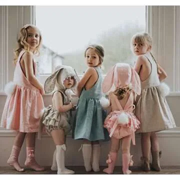 Baby Girl Easter Outfit Vintage Onesie Overalls and Bunny Ears/Toddler Dress Sister Mathing Clothes with Tail (Onesie Bunny Blue,12-18 Months)