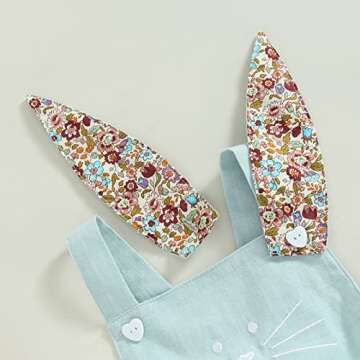 Baby Girl Easter Outfit Vintage Onesie Overalls and Bunny Ears/Toddler Dress Sister Mathing Clothes with Tail (Onesie Bunny Blue,12-18 Months)