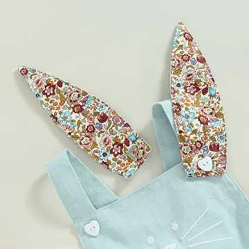 Baby Girl Easter Outfit Vintage Onesie Overalls and Bunny Ears/Toddler Dress Sister Mathing Clothes with Tail (Onesie Bunny Blue,12-18 Months)