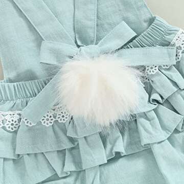 Baby Girl Easter Outfit Vintage Onesie Overalls and Bunny Ears/Toddler Dress Sister Mathing Clothes with Tail (Onesie Bunny Blue,12-18 Months)