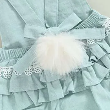 Baby Girl Easter Outfit Vintage Onesie Overalls and Bunny Ears/Toddler Dress Sister Mathing Clothes with Tail (Onesie Bunny Blue,12-18 Months)