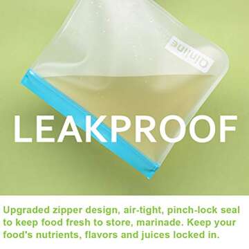 Qinline Reusable Food Storage Bags - 10 Pack Silicone Freezer Bags, BPA Free Reusable Bags Silicone, Extra Thick Leakproof Reusable Lunch Bag for Marinate Salad Fruit Travel - 5 Sandwich 5 Snack Bags