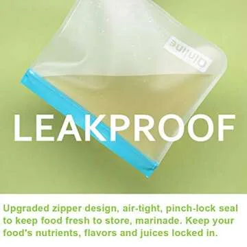 Qinline Reusable Food Storage Bags - 10 Pack Silicone Freezer Bags, BPA Free Reusable Bags Silicone, Extra Thick Leakproof Reusable Lunch Bag for Marinate Salad Fruit Travel - 5 Sandwich 5 Snack Bags