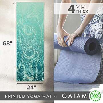 Gaiam Yoga Mat Classic Print Non Slip Exercise & Fitness Mat for All Types of Yoga, Pilates & Floor Workouts, Whirling Whisper, 4mm