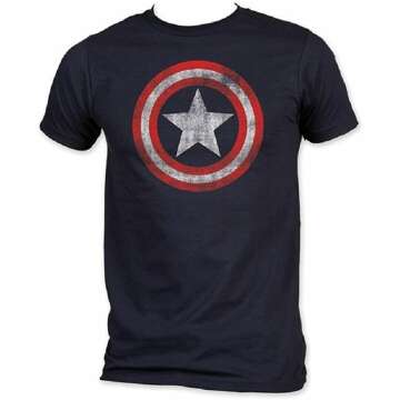 Captain America Distressed Logo T-Shirt Large Navy