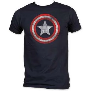 Captain America Distressed Logo T-Shirt Large Navy