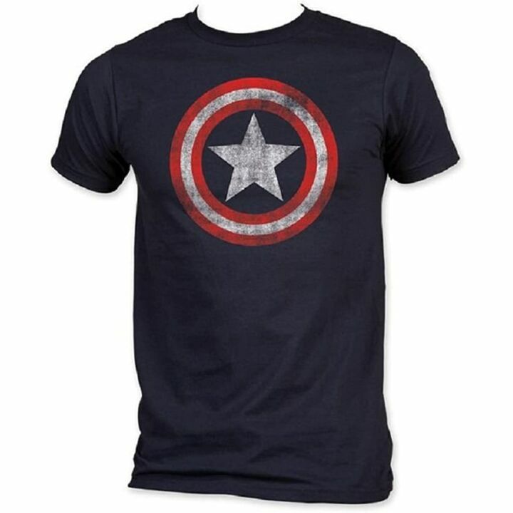 Captain America Distressed Logo T-Shirt Large Navy