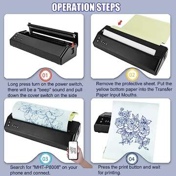 Tattoo Stencil Printer, Tattoo Printer Transfer Stencil Machine with 10Pcs Transfer Paper for Android and iOS Phone&Laptop
