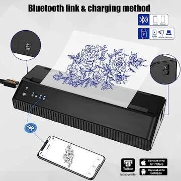 Tattoo Stencil Printer, Tattoo Printer Transfer Stencil Machine with 10Pcs Transfer Paper for Android and iOS Phone&Laptop