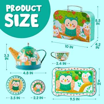 JOYIN Owl Garden Tea Party Set for Little Girls, Pretend Tin Teapot Set, Princess Tea Time Play Kitchen Toy with Teapot, Cups, Plate and Carrying Case for Birthday Easter Gifts Kid Toddler Age 3 4 5 6
