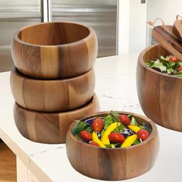 Acacia Wood Salad and Snack Bowls Set of 4