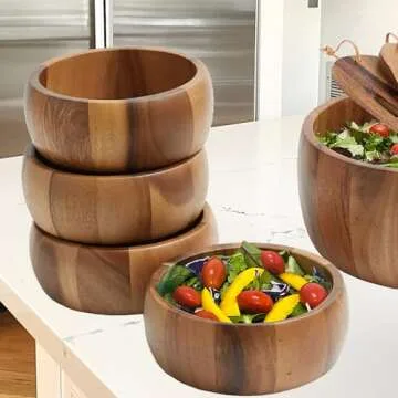 Acacia Wood Salad and Snack Bowls Set of 4