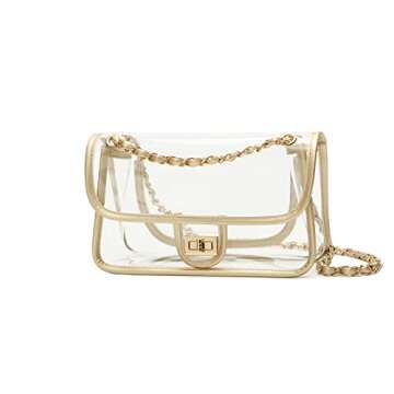 LAM GALLERY Womens PVC Clear Purse Handbag with Chain Stadium Approved Clear Bag See Through Bag for...