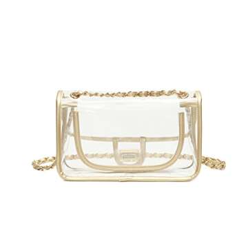 LAM GALLERY Womens PVC Clear Purse Handbag with Chain Stadium Approved Clear Bag See Through Bag for Working and Concert (Gold Gold Large)