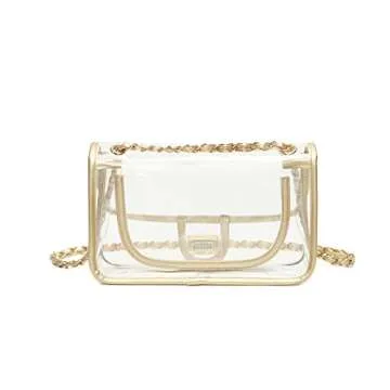 LAM GALLERY Womens PVC Clear Purse Handbag with Chain Stadium Approved Clear Bag See Through Bag for Working and Concert (Gold Gold Large)