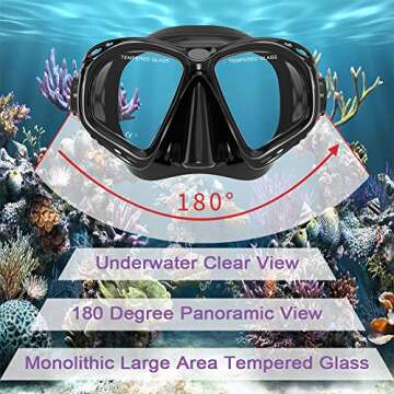 WACOOL Professional Adult Kids Snorkeling Snorkel Diving Scuba Package Set Gear Anti-Fog Coated Glass with Silicon Mouth Piece Purge Valve and Anti-Splash (Black)