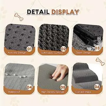 High Density Foam Dog Stairs Ramp for Beds Couches, Romrol Extra Wide Pet Steps with Durable Non-Slip Waterproof Fabric Cover, Dog Slope Stairs Friendly to Small Dogs and Cats or Pets Joints, 3-Tiers