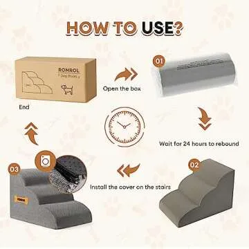 High Density Foam Dog Stairs Ramp for Beds Couches, Romrol Extra Wide Pet Steps with Durable Non-Slip Waterproof Fabric Cover, Dog Slope Stairs Friendly to Small Dogs and Cats or Pets Joints, 3-Tiers