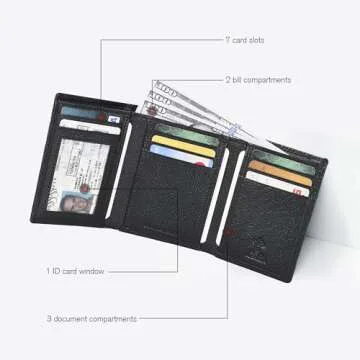 ESTALON Real Leather Trifold Wallet For Men-RFID Slim Tri Fold Wallets Minimalist 3 fold Credit Card Holder ID Window (Charcoal/Sierra)