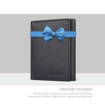 ESTALON Real Leather Trifold Wallet For Men-RFID Slim Tri Fold Wallets Minimalist 3 fold Credit Card Holder ID Window (Charcoal/Sierra)