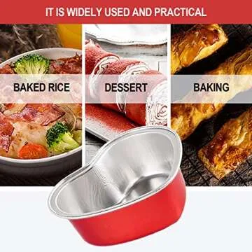 Heart Shaped Cake Pans for Baking with Red Petals, BLVRYVIO 50 Sets Aluminum Cupcake Cups with Lids, 100 ml/ 3.5 Ounces Red Disposable Mini Foil Pans for Valentine's Day Wedding Parties
