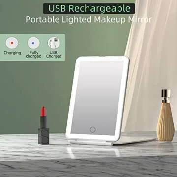 FUNTOUCH Rechargeable Portable Makeup Mirror with 72 LED Lights, Travel Lighted 1X/5X Magnification, 3 Color Lighting,Dimmable Touch Screen, Tabletop Folding Cosmetic Lights