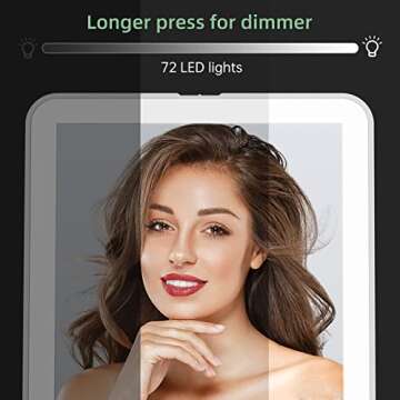 FUNTOUCH Rechargeable Portable Makeup Mirror with 72 LED Lights, Travel Lighted 1X/5X Magnification, 3 Color Lighting,Dimmable Touch Screen, Tabletop Folding Cosmetic Lights