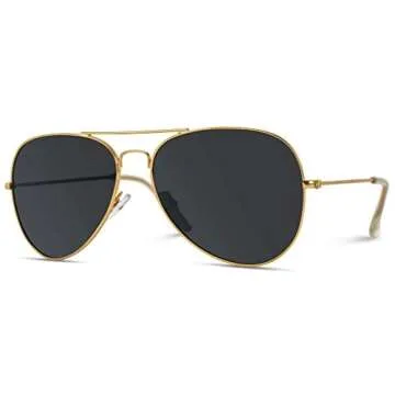 WearMe Pro Premium Metal Frame Classic Fashion Aviator Sunglasses (Gold Frame/Black Lens, 60)