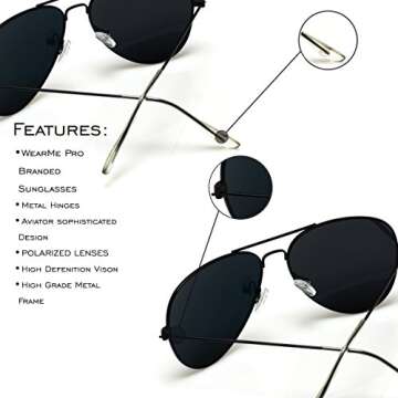 WearMe Pro Premium Metal Frame Classic Fashion Aviator Sunglasses (Gold Frame/Black Lens, 60)