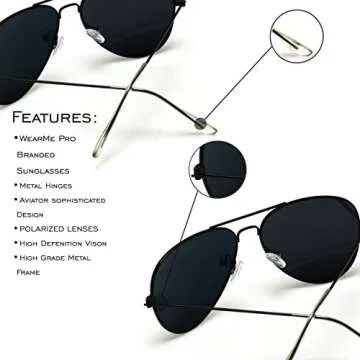 WearMe Pro Premium Metal Frame Classic Fashion Aviator Sunglasses (Gold Frame/Black Lens, 60)