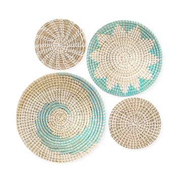 Green Barn Wall Basket Decor Boho Set of 4 - Handmade Seagrass Wall Baskets - Natural Coastal Décor