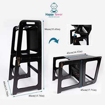 Foldable helper tower - Table & Chair with Chalkboard All-In-One (Black)