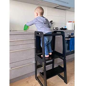 Foldable helper tower - Table & Chair with Chalkboard All-In-One (Black)