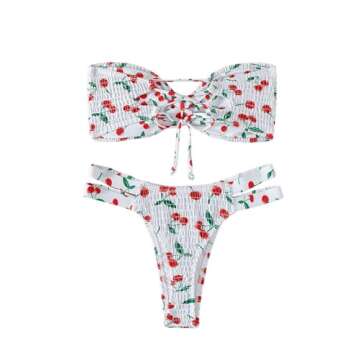 Stylish Cherry Print Strapless Bikini for Women