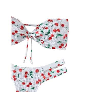 Stylish Cherry Print Strapless Bikini for Women
