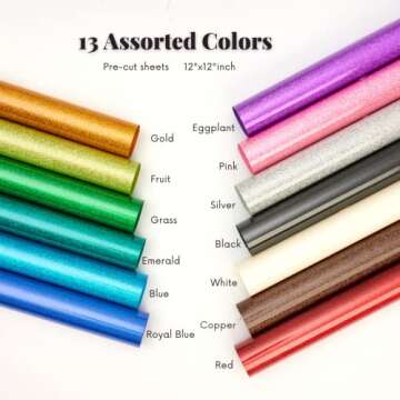 FANSGUAR Glitter HTV Heat Transfer Vinyl 12"x12" Bundle 13 Sheets Iron on Vinyl for T-Shirts Gifts D...