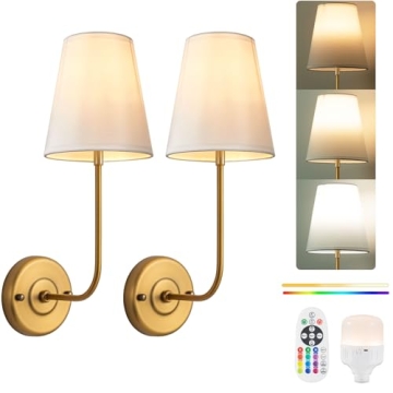 PASSICA DECOR Battery Operated Wall Sconces Set of Two, Rechargeable Wall Lights with 5200mAh Dimmab...