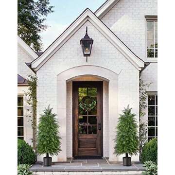 YEMMEN 2 Pack 4ft Artificial Cedar Topiary Trees for Outdoor Front Porch Décor, UV Rated Fake Potte...