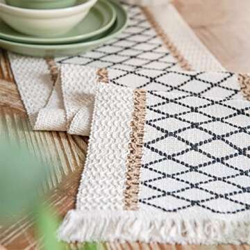 Elegant Boho Table Runner for Rustic Dining & Events | Cotton Linen Decor with Tassels